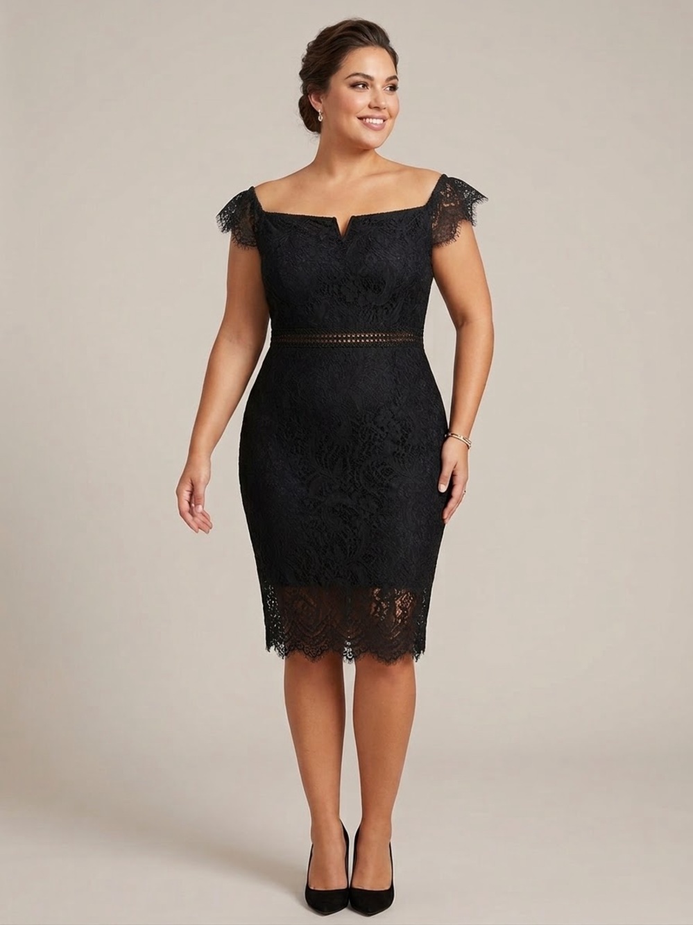Black Lace Bodycon Off-Shoulder Sheath Dress Sz XL